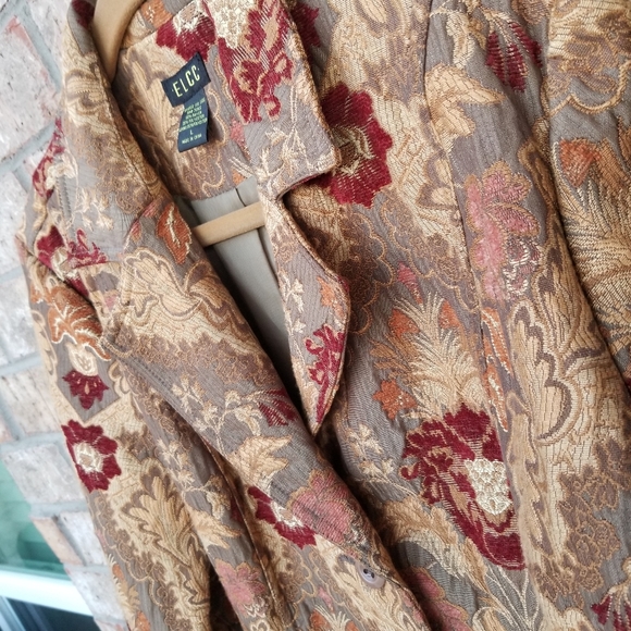 ELCC Gold Maroon Elegant Floral brocade Suit jacket LARGE Blazer - Picture 4 of 10